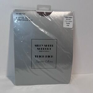 Silky Sheer Support Thigh‎ Highs Taupe Stay Up Reinforced Toe Hosiery 8 1/2-11